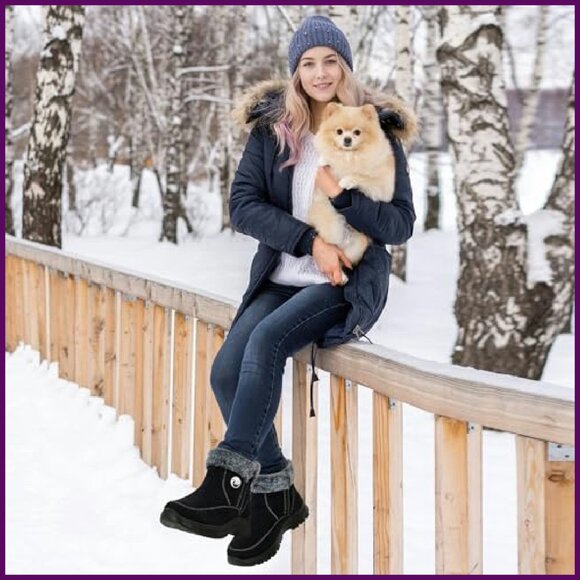 Women's Waterproof Fur Lined Ankle Boots Winter Snow Boots Zipper - Picture 7 of 8